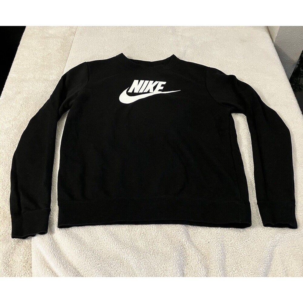 Nike Mens Black Swoosh Long Sleeves Pullover Hooded Sweatshirt Size Small